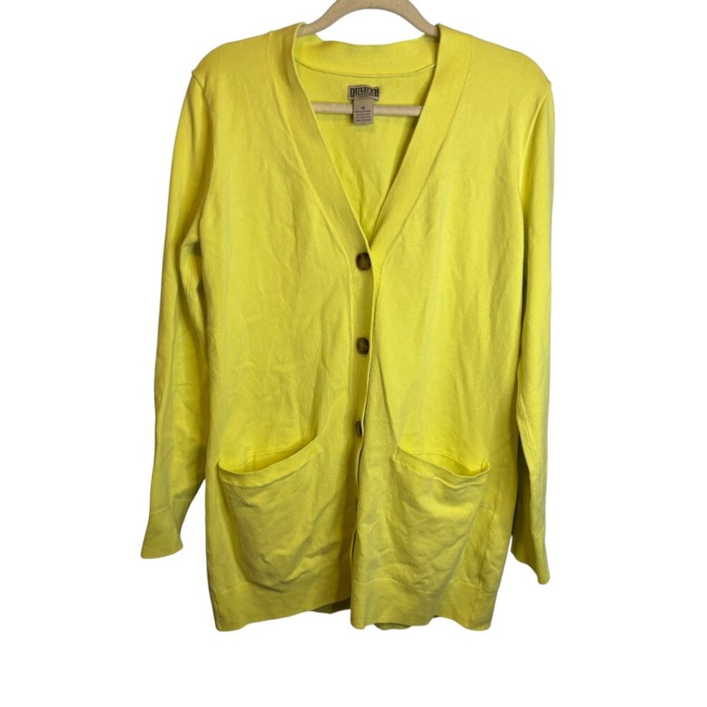 Duluth Trading Sweater Women's Medium Shiftless Cardigan Neon Yellow Green
